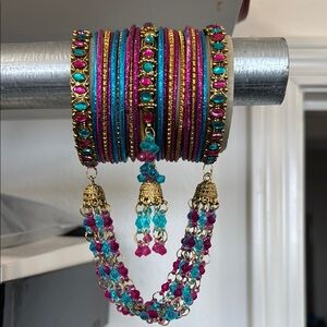 Elegant Multicolor Bangles with Gold Accents